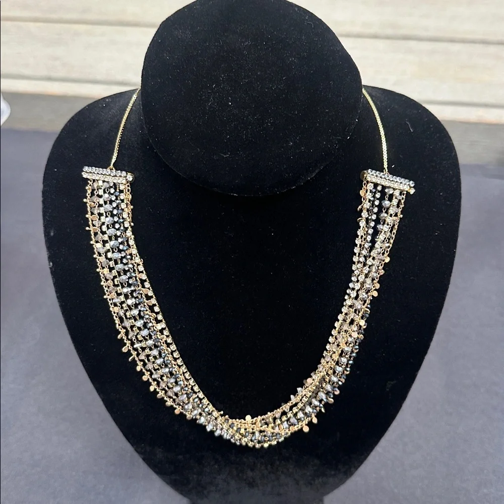 Anthropologie Cosmic Multi-Strand Necklace Gold Copper Crystals Pewter